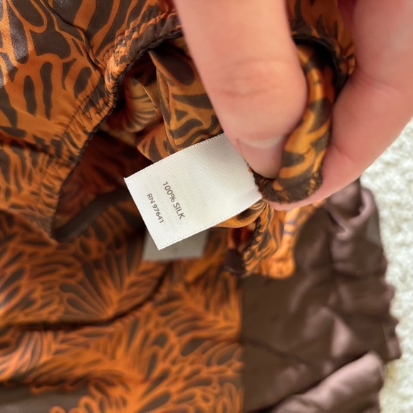 NWT J Jill 100% Silk Skirt Brown Orange Floral Size Petite Large 12 Flowy A Line - Picture 3 of 5